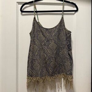 Gimmicks by BKE Beige and Gray Camisole with Fringe